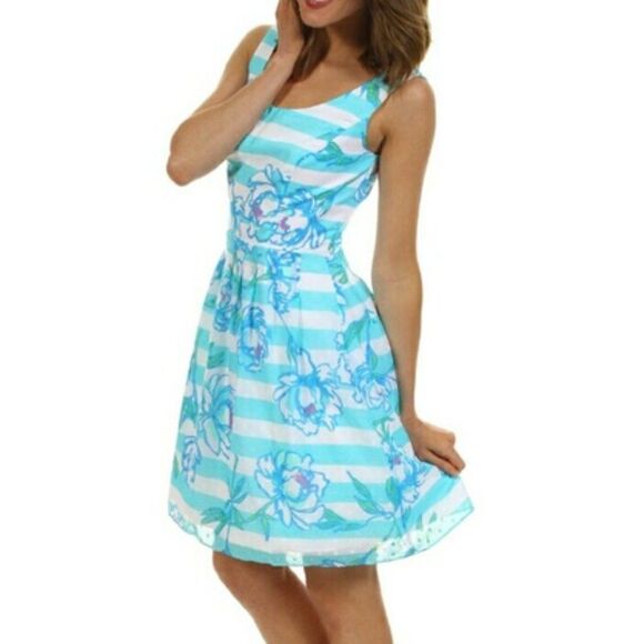 LILLY PULITZER Posey Blue Fit & Flare Dress 8 $228 - Picture 9 of 16